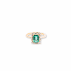 Anel Esmeralda Retangular com Diamantes