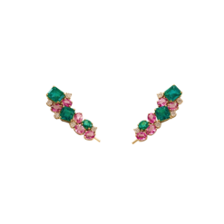 Brinco Earcuff Esmeralda com Safiras Rosas